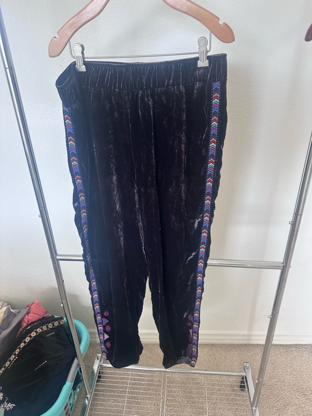 Johnny Was Black Velvet Wide-Leg Pants